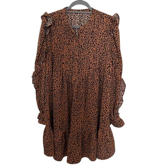 Cheetah Print Ruffle Sleeve Shift Dress Brown Black Approx Size XL - Picture 1 of 7